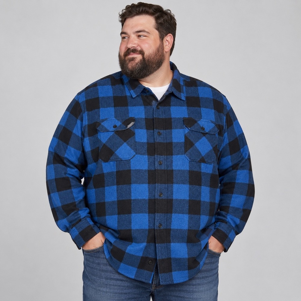 Wrangler Shirt Mens 2XL Blue Black Buffalo Plaid Fleece Button Up Flannel Casual
